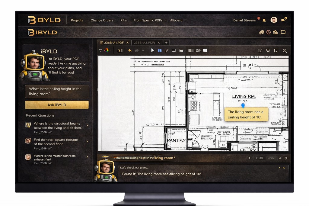 iBYLD AI reading construction plans, detecting code violations and calculating quantities