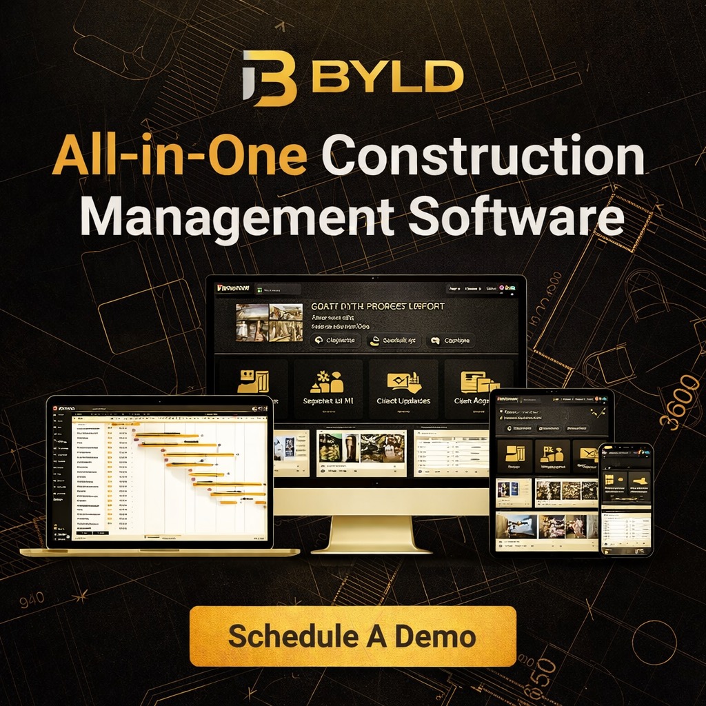 BYLD Construction Management Software — dashboard, scheduling, and mobile views
